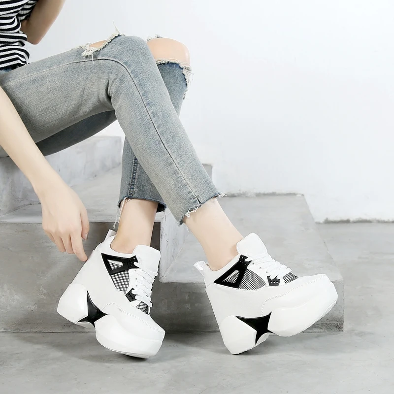 

Autumn new ultra high heel women's shoes Korean fashion increase single shoes loose cake platform casual sneakers