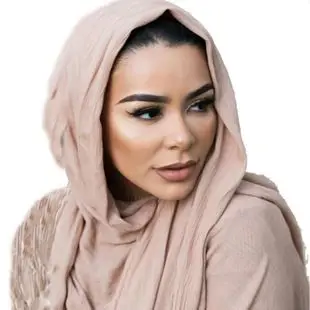 

High Quality 100% Rayon Wrinkled Long Shawl Wrap Head Scarves Women Plain Crinkled Africa India Muslim Hijab Headband 180*95cm