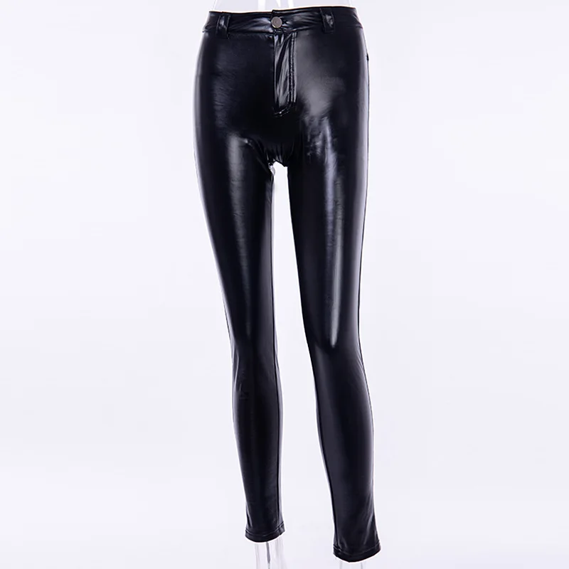 Черные женские штаны в стиле панк из искусственной кожи с эффектом пуш-ап, обтягивающие штаны из искусственной кожи с высокой талией