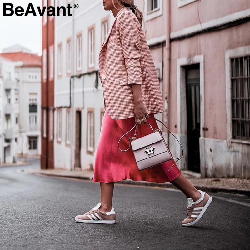 BeAvant элегантный розовый клетчатый женский блейзер с длинным рукавом, карманами, на одной пуговице, женские повседневные пальто, Офисная Женская верхняя одежда, шикарные топы