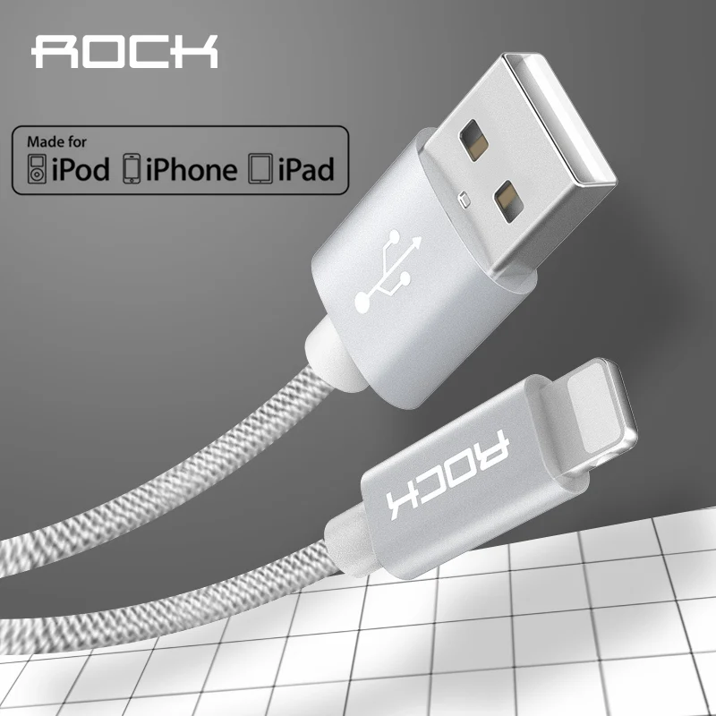 ROCK 2.4A металлический USB кабель для iPhone 5 SE 6 6s 7 8 plus X XS XR XS MAX 8 7 iPad нейлоновая оплетка волокна Быстрая зарядка для iPhone кабель - Цвет: White MFI