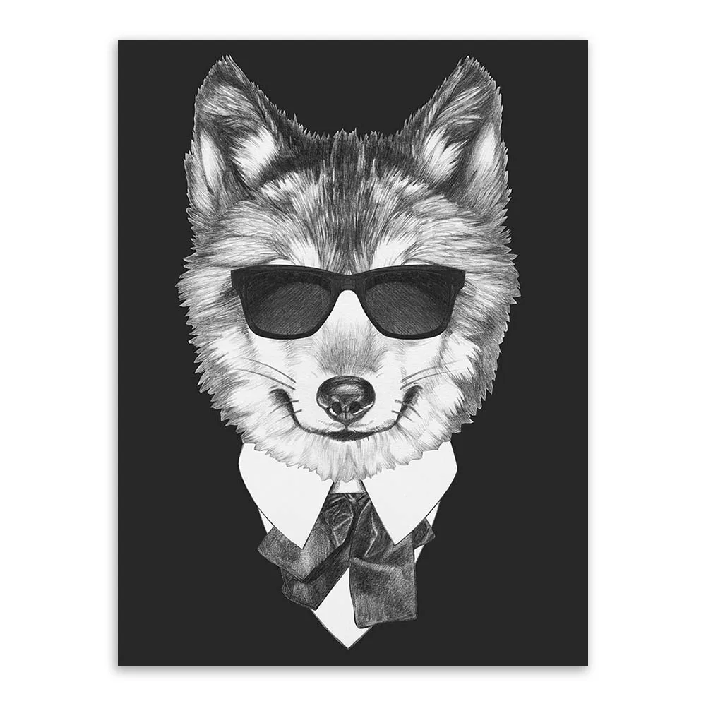 Черно-белая модная мафиозная хипстерская картина с животными, собаками, кошками, принтами, винтажная Настенная картина в скандинавском стиле, домашний декор, Картина на холсте - Цвет: Mafia animal dog