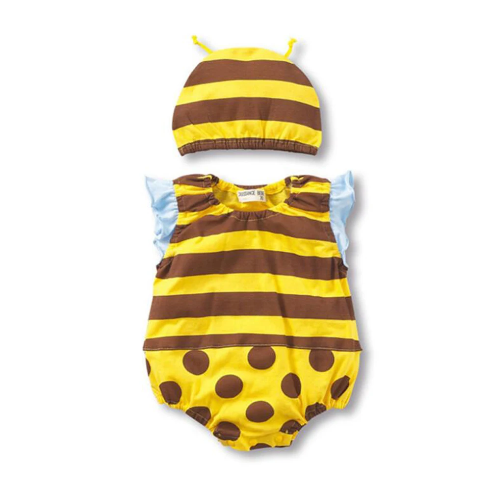 

Fairy Baby Baby boys girls cute bee Unisex Cartoon Onesie Sleeveless Bodysuit+Hat Set summer party clothes