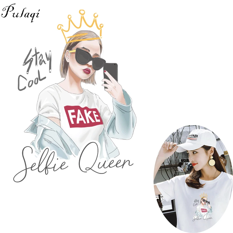 Pulaqi Fashion Cool Girl Iron On Transfers Patches For Clothing Diy Heat Transfer Vinyl Roll Beauty Sticker Women T-shirt F | Дом и сад