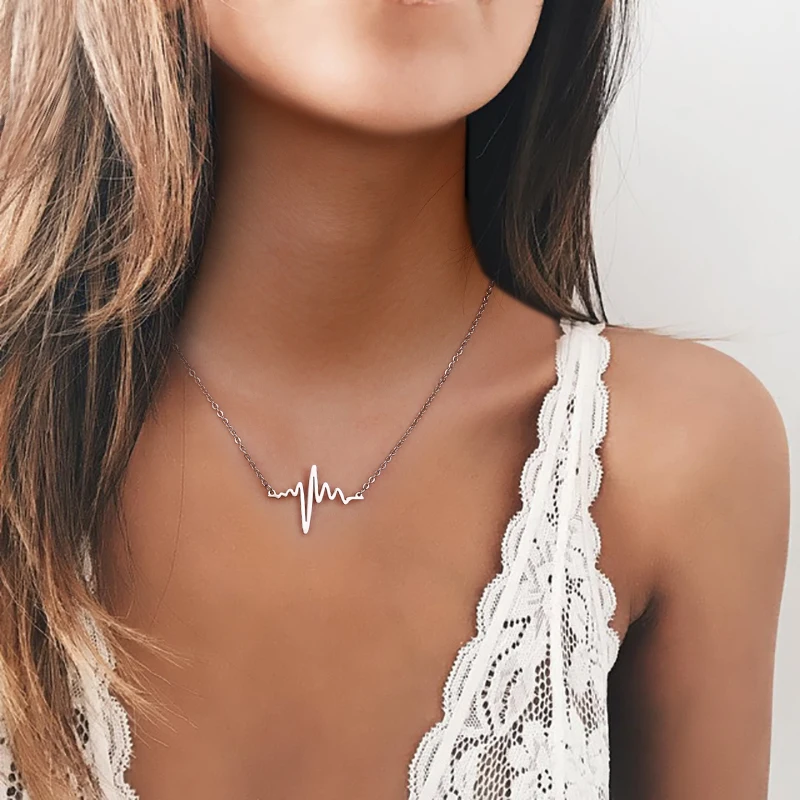 

Heartbeat Charm Pendant Stainless Steel Necklace Sweet Origin Fashion Jewelry for Love Women Girlfriends mother's gift