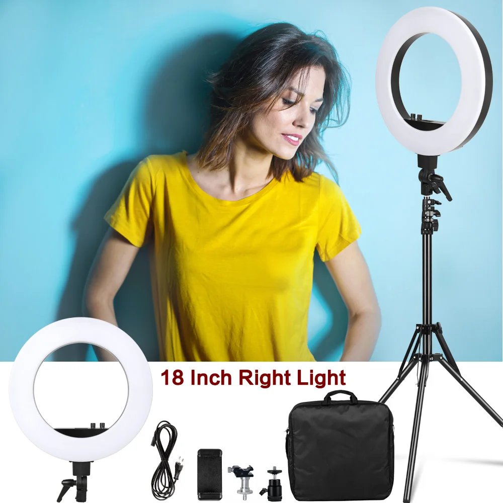 

18inch LED Ring Light Kit With Lighting Tripod Stand Dimmable 3200K/5500K For Youtube Video Makeup Portrait Photography Studio