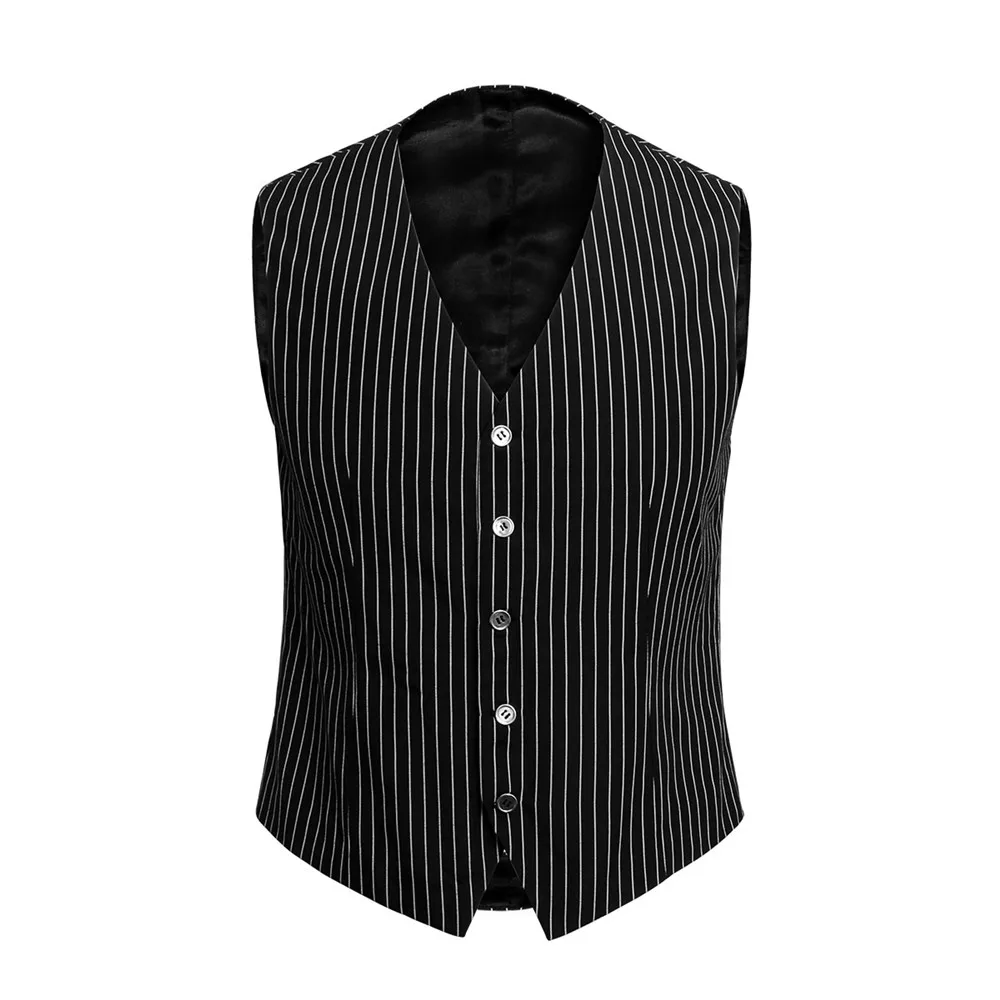 

Men's Gangster Vest Costume V Neck Sleeveless Waistcoat Men 2018 Spring New Vertical Striped Suit Vest Slim Fit Wedding Business