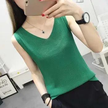 

Spring Summer Tank Tops Women Sleeveless Knitted Loose Singlets Camisole Loose T Shirt Ladies Vest Cotton Slim Ladies Thin Vest
