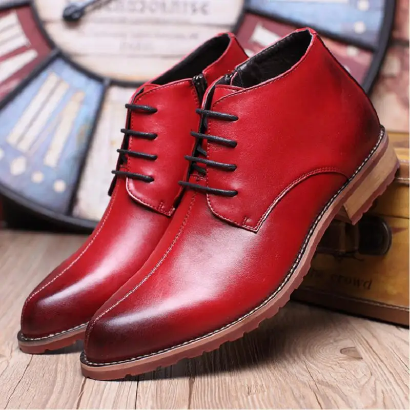Alta Homens Primavera Mycolen Vinho Ankle Sapatos Apontou De Qualidade Couro Masculina Leve vermelho Bota Vestido Top Boots Masculinos outono Negócios Laranja rwYdndq4t