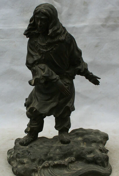 

JP S0524 14" Chinese Fengshui Folk Bronze Stand belle woman Girl Lady Statue sculpture B0403