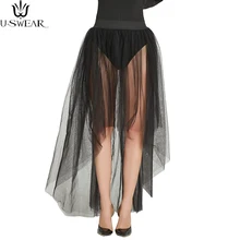 Новая женская Тюлевая юбка черная короткая передняя длинная задняя сексуальные женские юбки высокая низкая летняя юбка-пачка Высокая талия Макси юбка Faldas