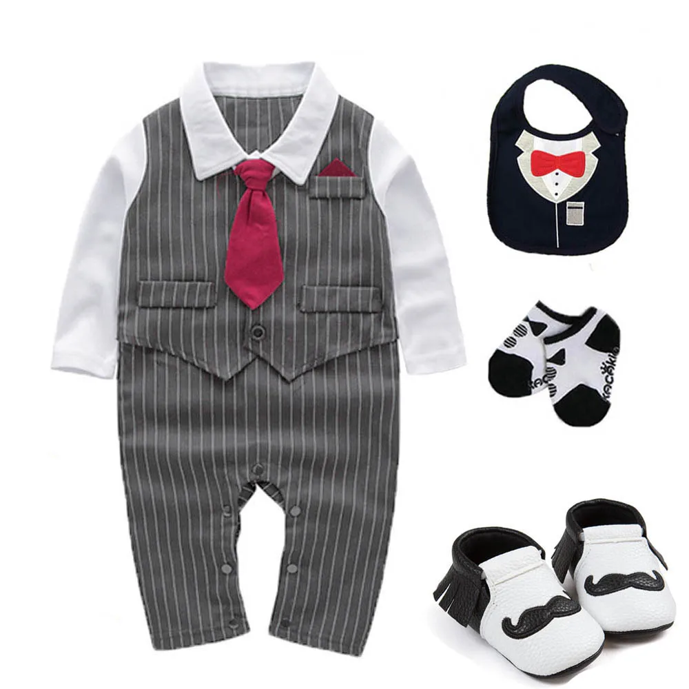 Tanie Dla dzieci boys baby ubrania ślub urodziny Tuxedo bawełna fałszywe dwa body do chrztu dla dzieci garnitur stroje dla niemowląt zdjęcie rekwizyty
