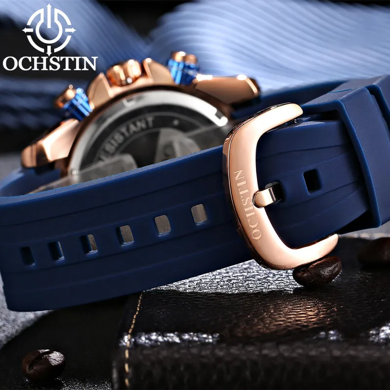 OCHSTIN спортивные часы для мужчин Лидирующий бренд Авто Дата силиконовый ремешок Кварцевые военные наручные часы мужские водонепроницаемые светящиеся Relogio Saat