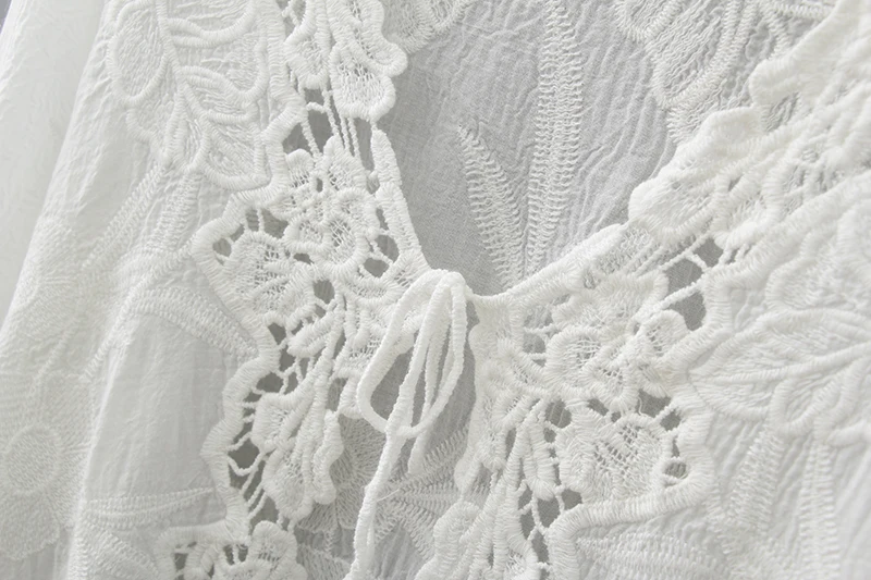 Crochet Lace Kimono Summer 2019 Fashion Holiday Lace Up Tops Women Long Sleeve Hollow Out White Blouse Beach Kimono Cardigan