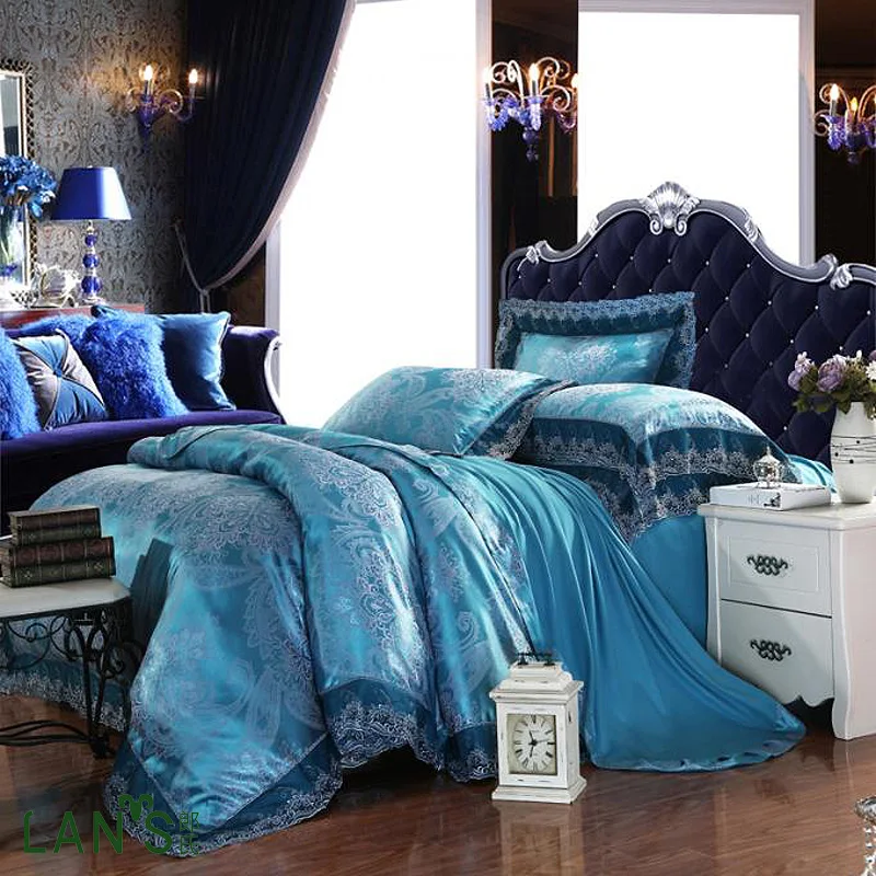 2017 Luxury Blue/Purple/White Jacquard Lace 4pcs Bedding Sets Queen ...