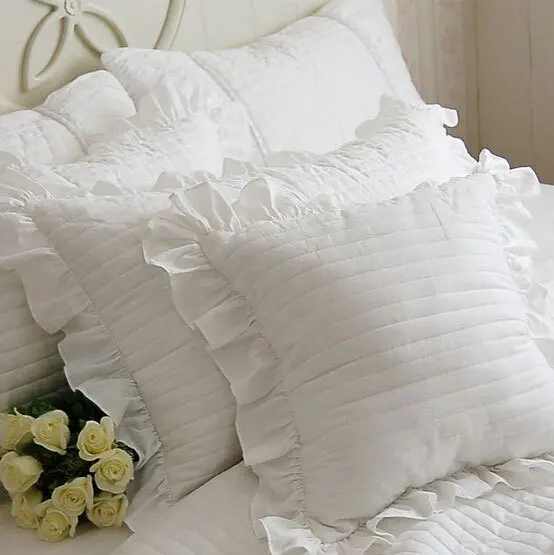 

Luxury white ruffle square cushion case,45x45xm 50x50cm 60x60cm 100%cotton,french princess pillow cover for bed seat car chair