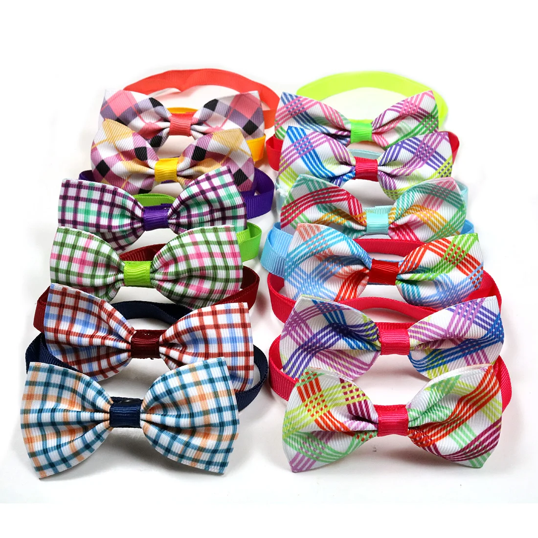 50 шт./100 шт., регулируемый галстук-бабочка для домашних собак, Классическая клетчатая лента с бантиками для маленьких/средних собак, аксессуары для животных - Цвет: 100pcs