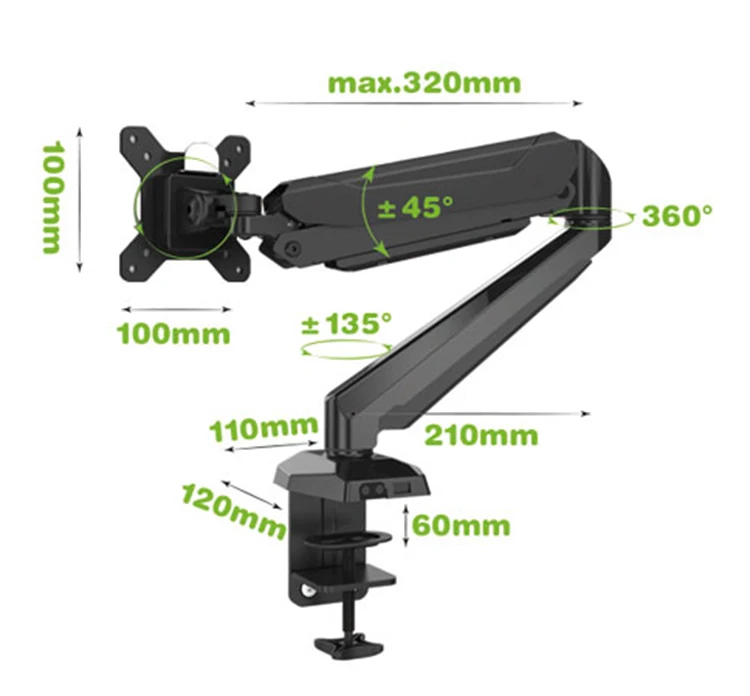 GM212U полное движение настольный монитор держатель дисплей кронштейн с аудио и usb-портом для 15-27 дюймов дисплей