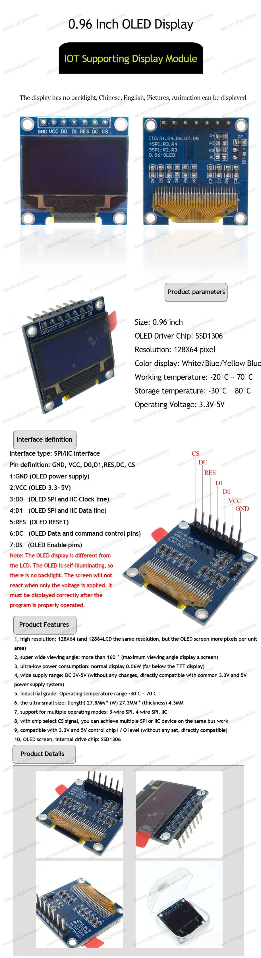 0,96 дюймовый IIC SPI серийный 128X64 белый желтый синий OLED дисплей модуль IEC плата с ЖК-экраном 0,9" SSD1306 для Arduino/stm32/51