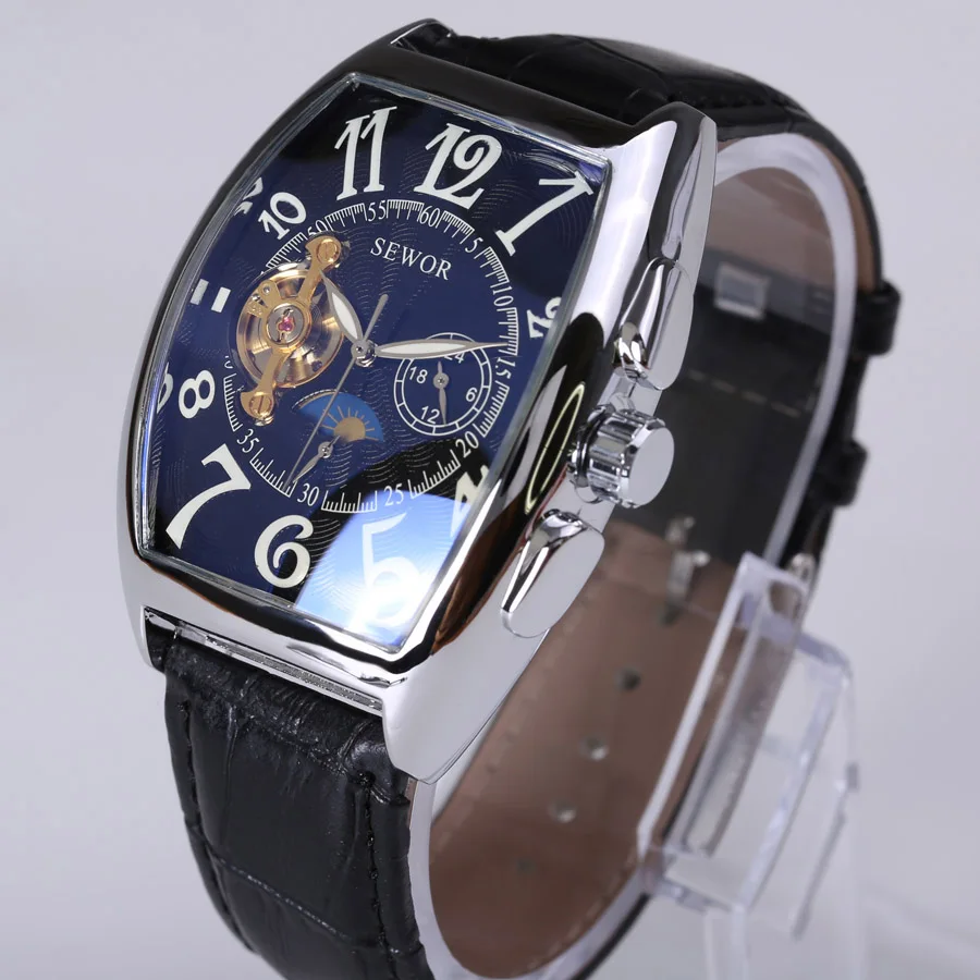 SEWOR Топ люксовый бренд прямоугольный турбийон мужские часы автоматические механические часы Модные Винтажные часы relogio masculino