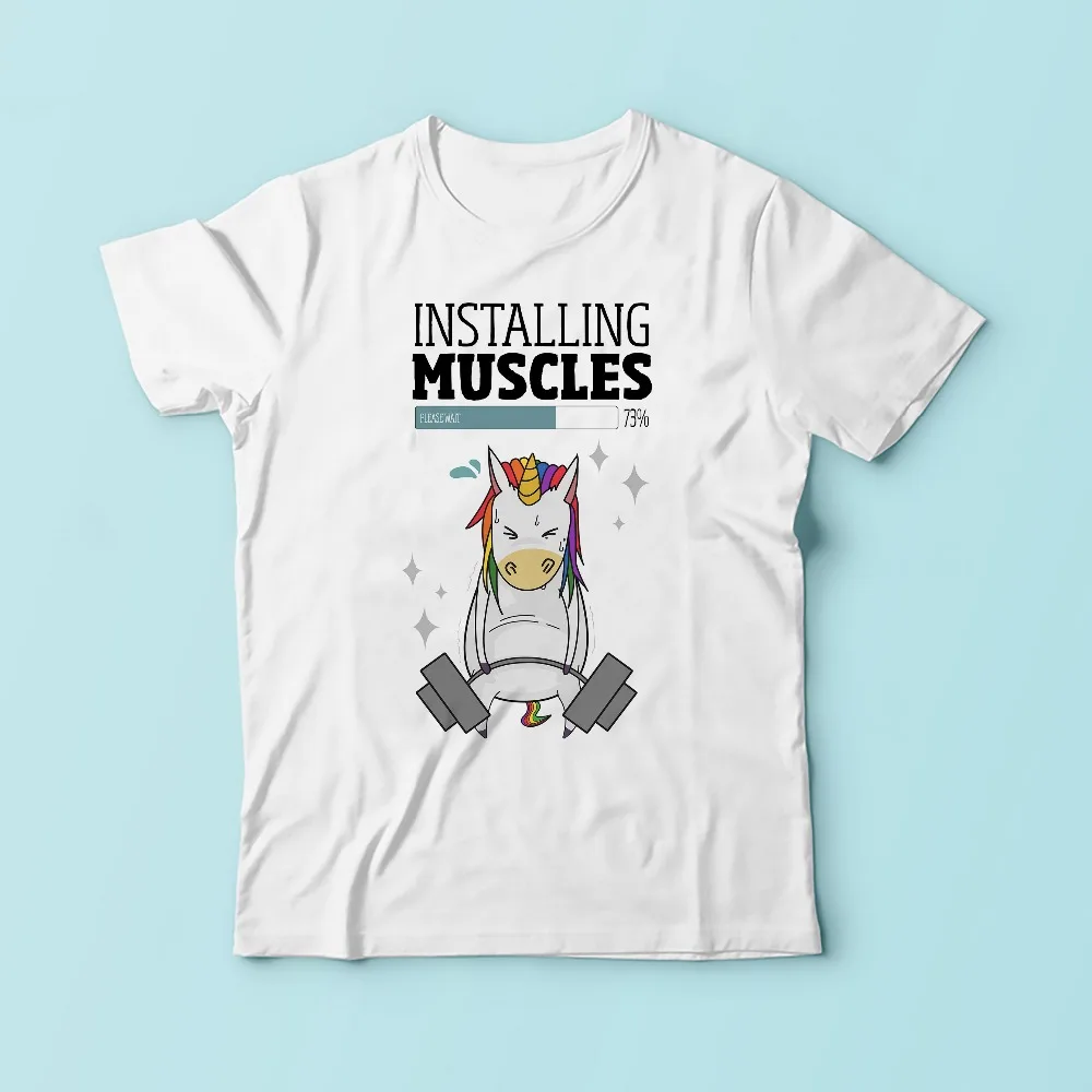 تركيب العضلات كمال الاجسام يونيكورن الاثقال مضحك t قميص الرجال جديد الأبيض عارضة أوم قصيرة الأكمام زائد حجم التي شيرت