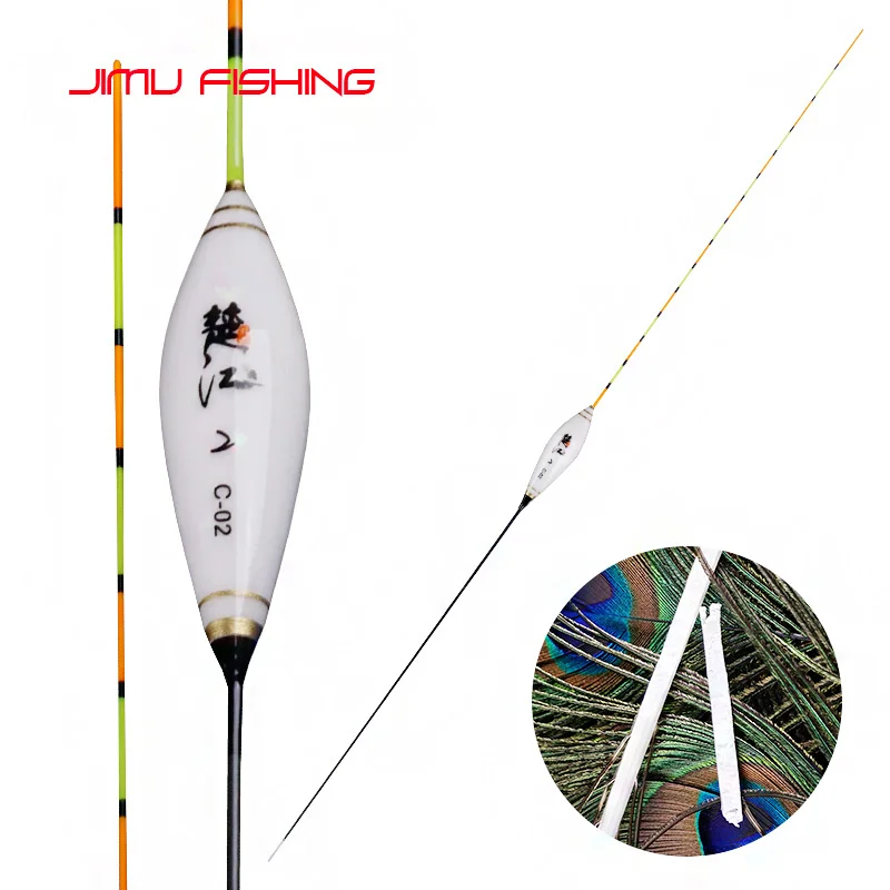 10pcs Lot 2 Couleurs Peacock Feather Float Type Queue Dure Flotteur De P/êche Bobber avec Anneaux for La P/êche Fishing Accessory