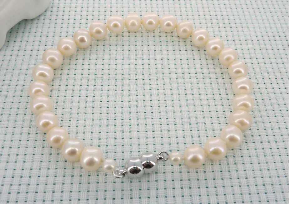 

FREE shipping>>>>white aaa 7mm akoya pearl bracelet 7.5" magnet clasp 6.05