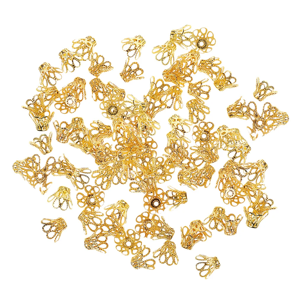 100pcs Gold Tone Iron Metal Flower Bead Caps For Jewelry Making 12 x 7mm