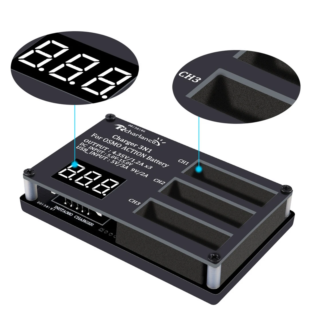 HOBBYINRC 3-в-1 спортивные зарядные устройства для камеры зарядное устройство для батарей цифровой светодиодный Экран дисплея для DJI OSMO экшн