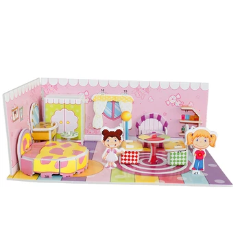 

3D Puzzle Safe Foam Model Building Architecture Diy House Diy Pink Lovely Girl's House Furniture Bed Toys for Kids