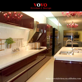

Luxury high gloss cherry red lacquer kitchen cabinet