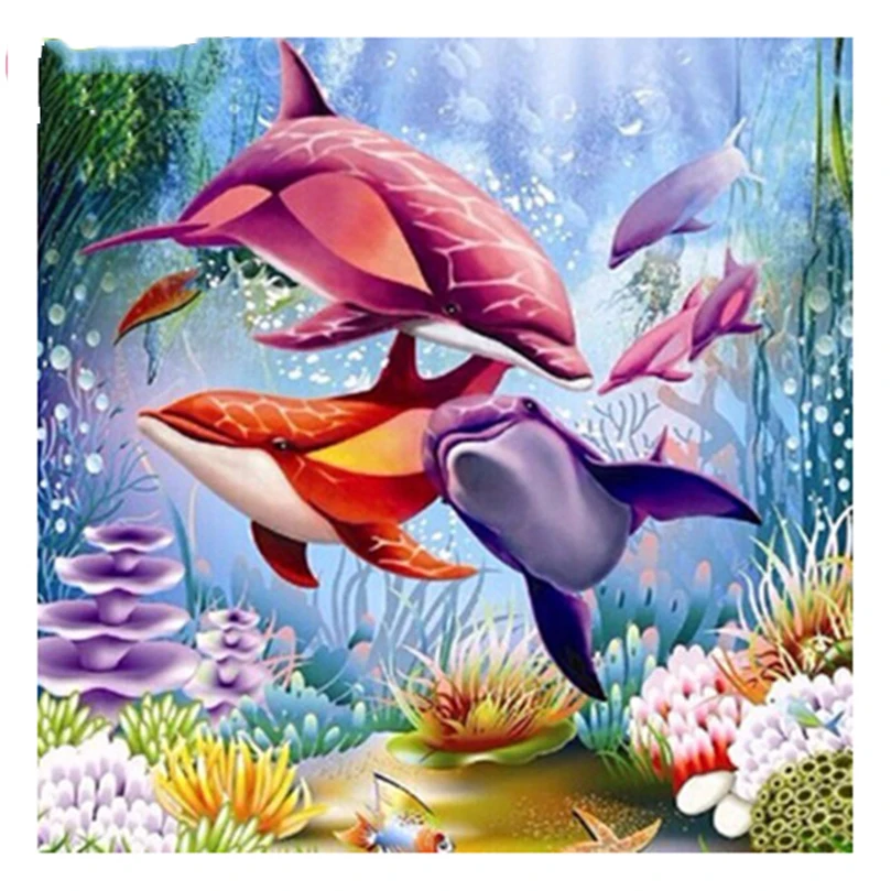 

Diamond Embroidery Mosaic Crystal 5D Cross Stitch Square/round Dolphin Drill Diamond Painting DIY Sticker Decor gift AS501