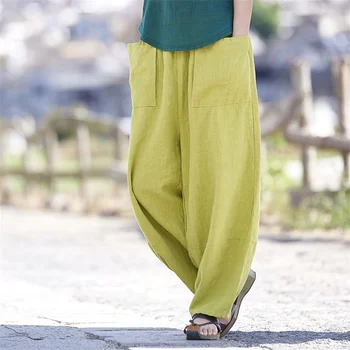 

Women Loose Linen Straight Pants 2017 Autumn Women's Soft Pants with Pockets Female wide leg Baggy Joggers 092809
