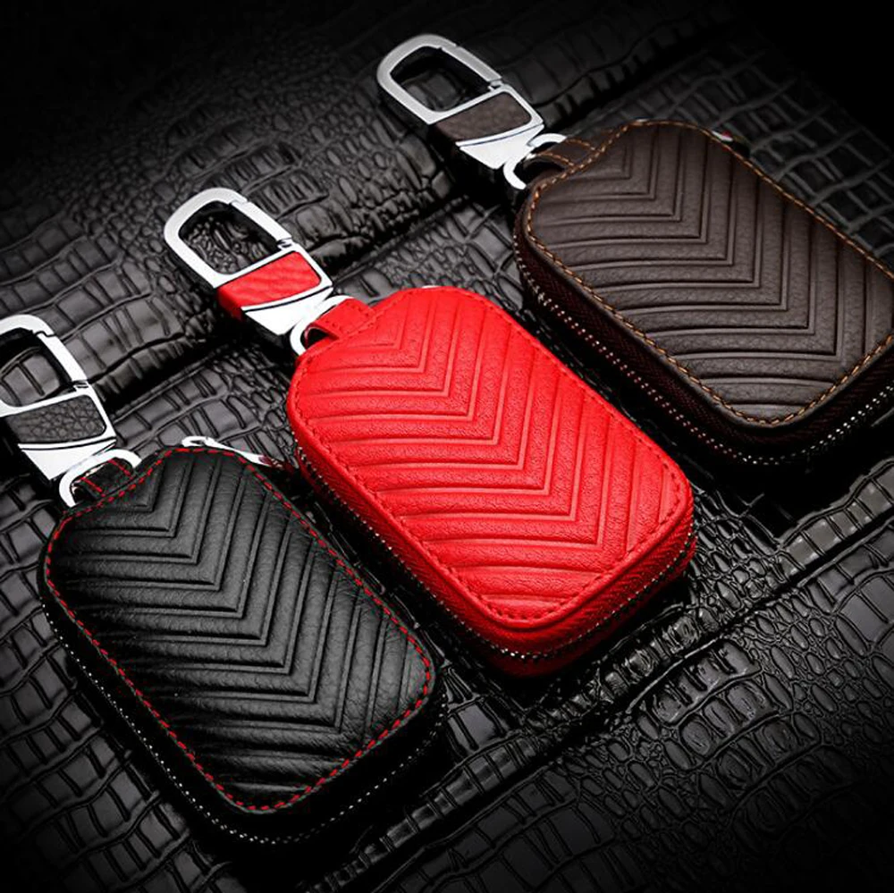 

2017 NEW Fashion Genuine Cow Leather Styling Car Auto Home Using Key Chain Keyrings Ring Case Holder Cover Wallet Bag Car Gifts