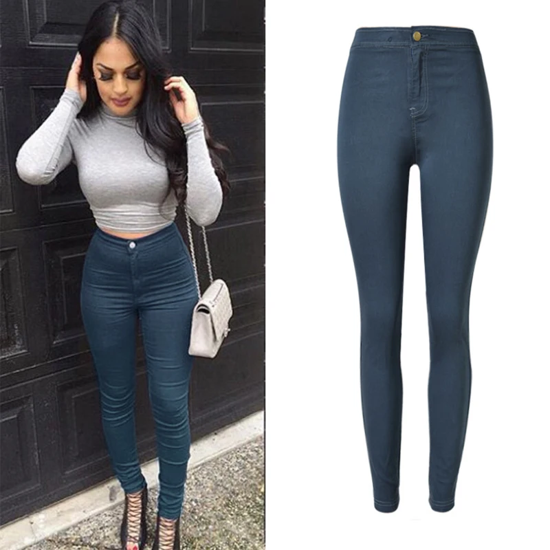 High Quality Women Clothing Denim Jeans High Waist Skinny Stretch Denim Pants Light Washed Jean