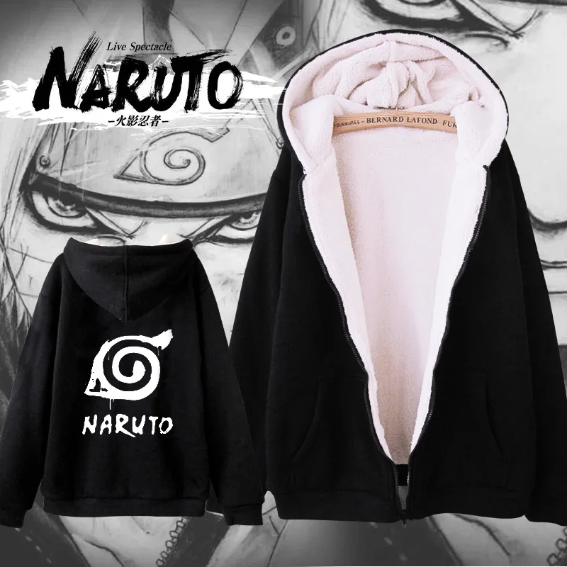Coshome NARUTO Cosplay Hoodie Men Zipper Winter Coat Thick Velvet Jacket Anime Outwear (3)