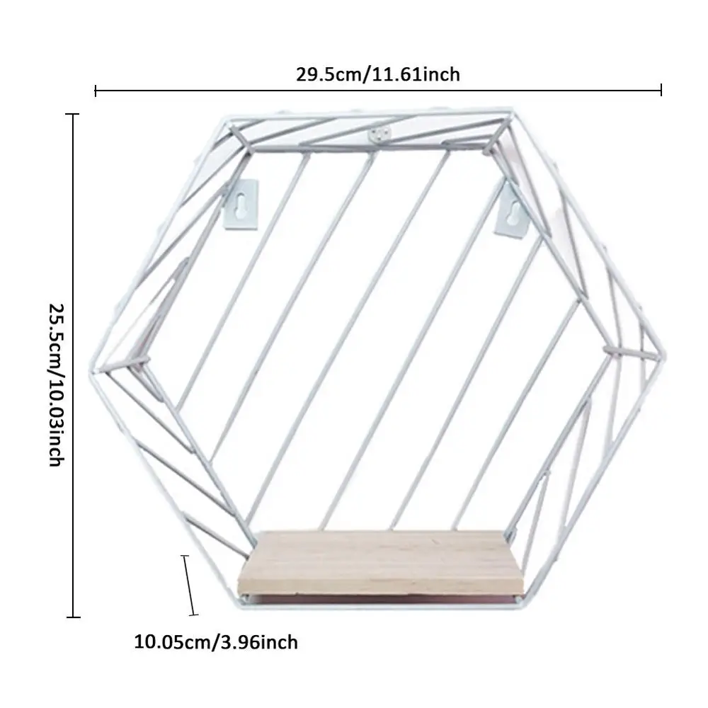 Инновационная железная деревянная настенная стойка для хранения дома спальни простая Шестигранная трехслойная настенная подвесная полка украшение стены - Цвет: Серый
