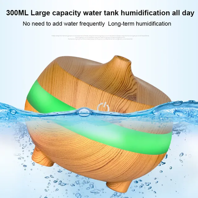 300ML Wooden Grain Air Humidifier USB Aromatherapy Diffuser Ultrasonic with 7 Color LED Lights Essential Oil Aroma Diffuser