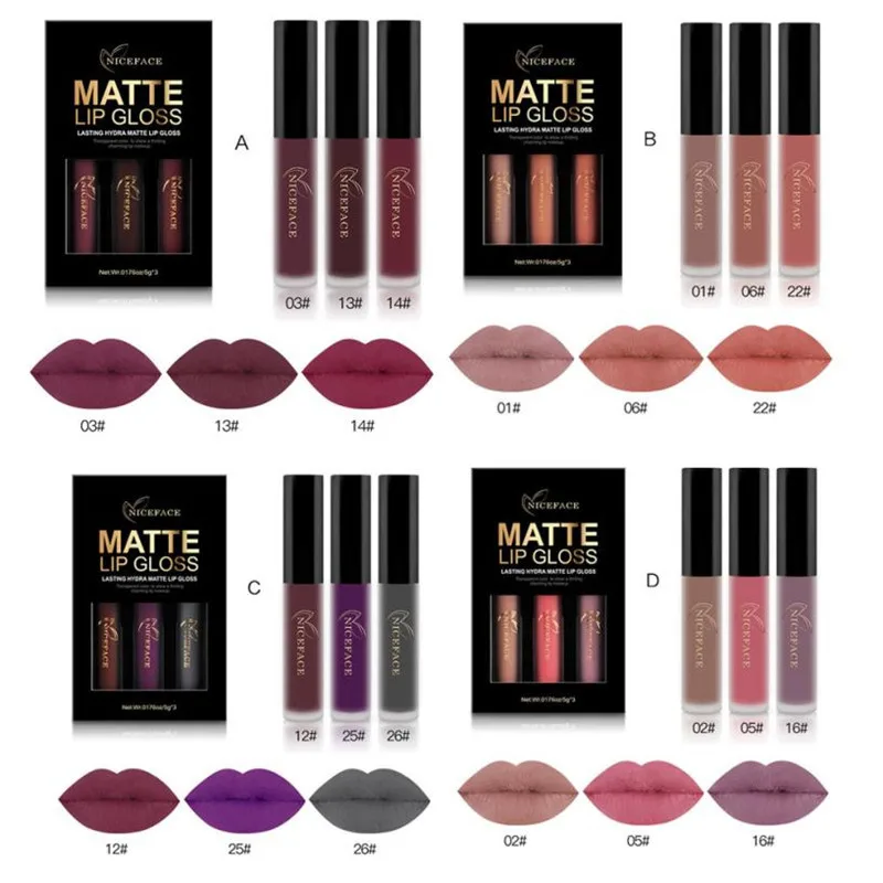 

3PCS Waterproof Matte Liquid Lipstick Cosmetic Lip Gloss Kit maquiagem Matte Liquid Lipstick magic lip gloss long lasting lip
