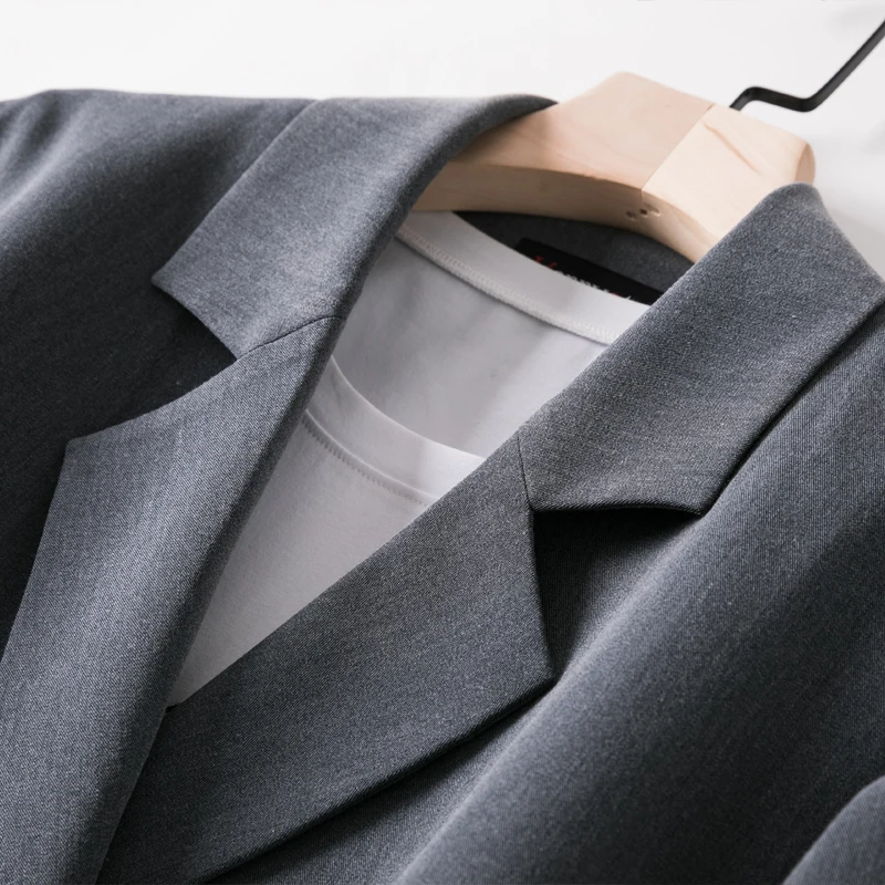 Shuchan Woman Blazer 2019 Double Breasted Gray Double Breasted  Notched Loose Blazer Feminino Fashion Womens Tops Casual