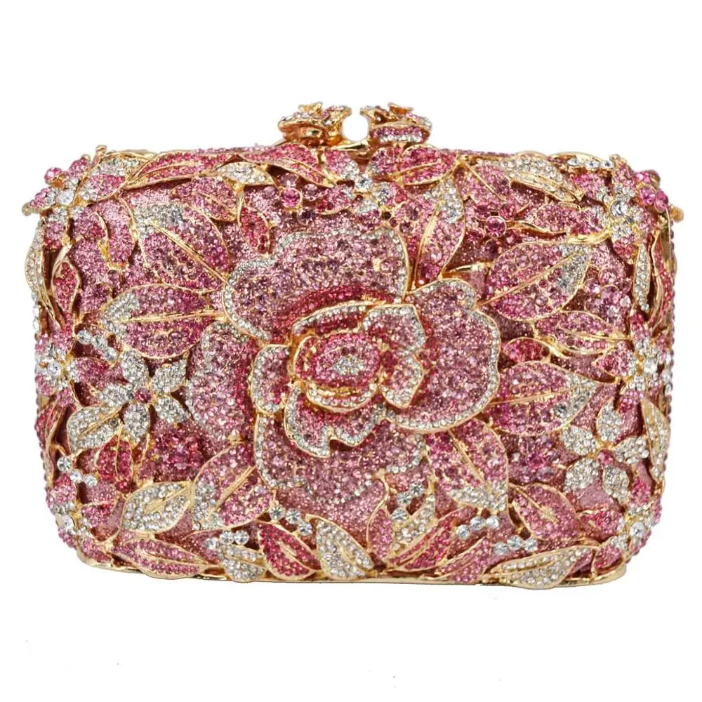 Вечерние сумки-клатчи с серыми цветами, стразы, розовые роскошные свадебные сумки с кристаллами, сумки на плечо SC780 - Цвет: a