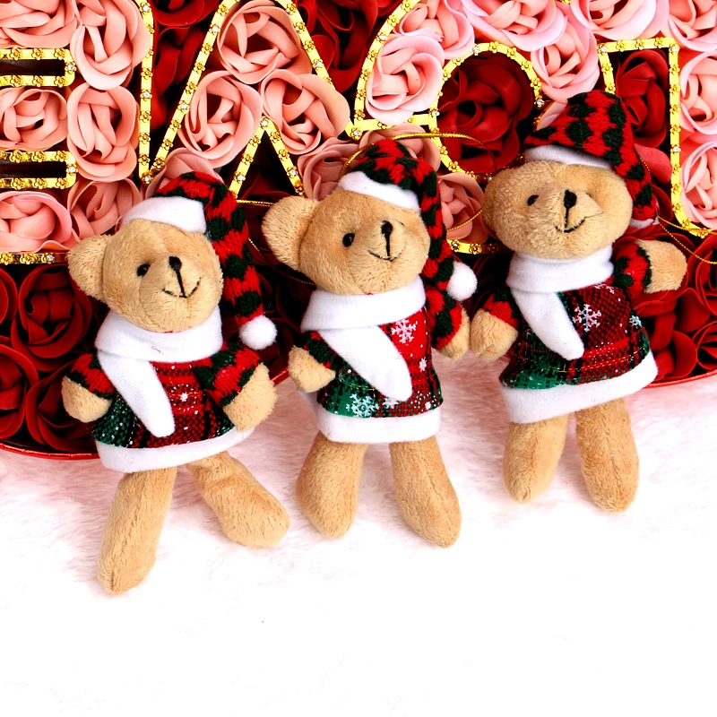 Snow Hat Dress Plush Toys Mini Small Soft OPP Christmas Man Key Chain Pendant Promotions Teddy