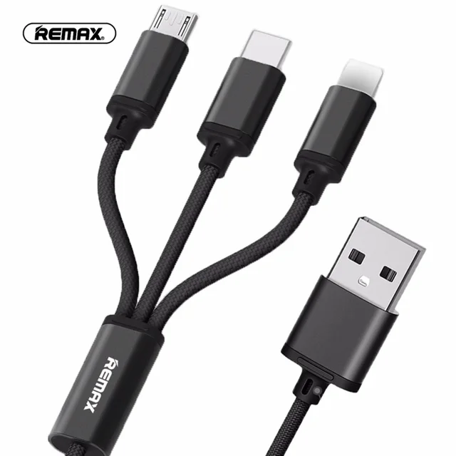 Remax 3 в 1 USB кабель зарядное устройство Micro USB кабель 2 в 1 мобильный телефон usb type-c кабель для iPhone XS Max XR X 8 7
