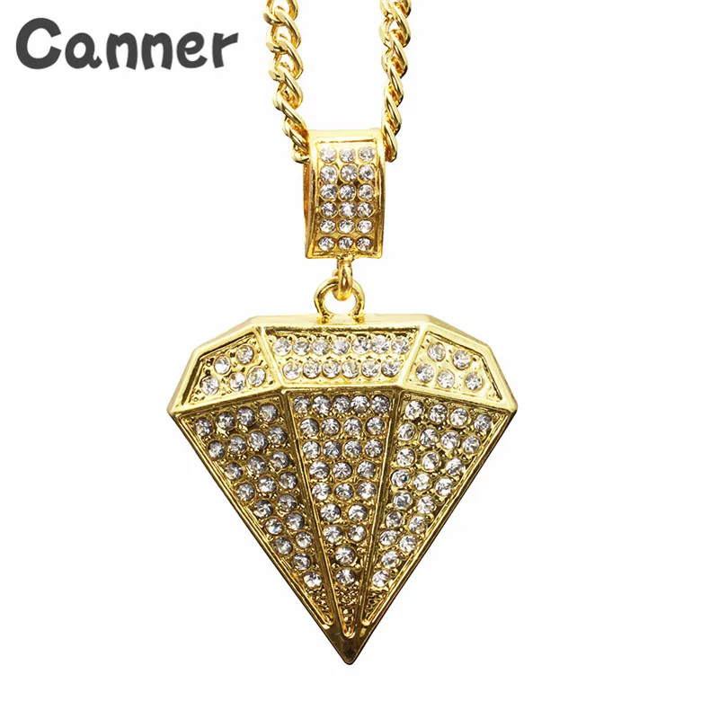 

Canner Dimensional Triangle Pendant Necklace Bling Bling Crystal Stone Three Dimensional Shape Necklaces Hip Hop Jewelry For Men