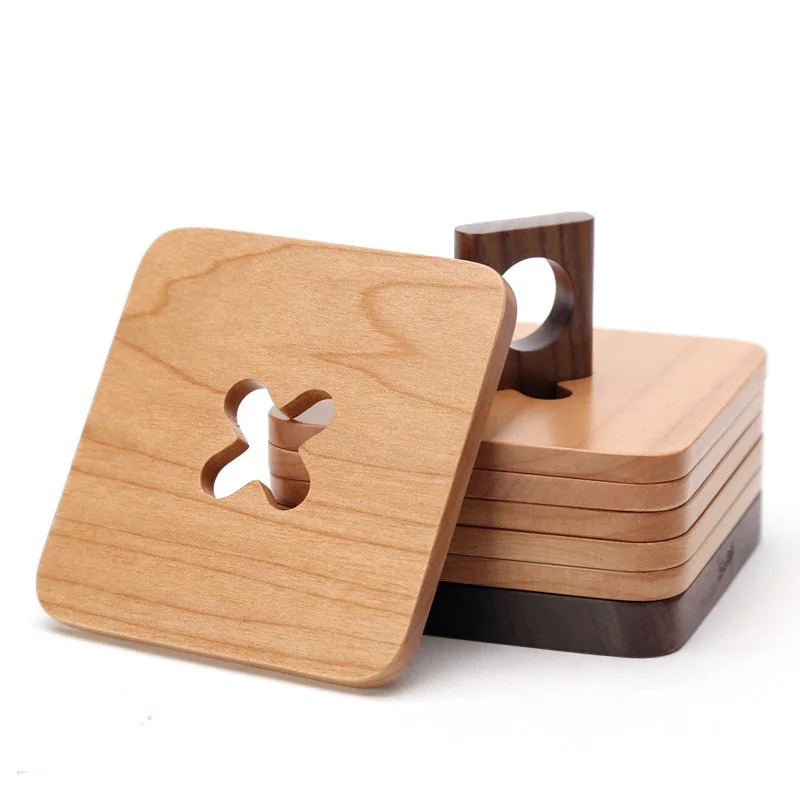 6pcs Solid wood heat proof Coffee cup tea cup mat with ...