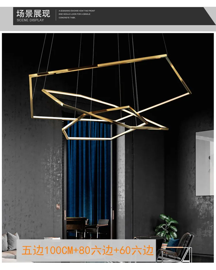 Шестигранный подвесной светильник, роскошный золотой фитинг, современный дизайн, светодиодный подвесной светильник для гостиной, виллы, минималистичный светильник, украшение
