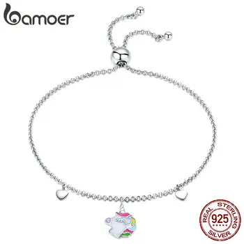 

BAMOER Fashion New 925 Sterling Silver Licorne Memory Bracelets for Women Colorful Enamel Bangles Bracelet Silver Jewelry SCB106