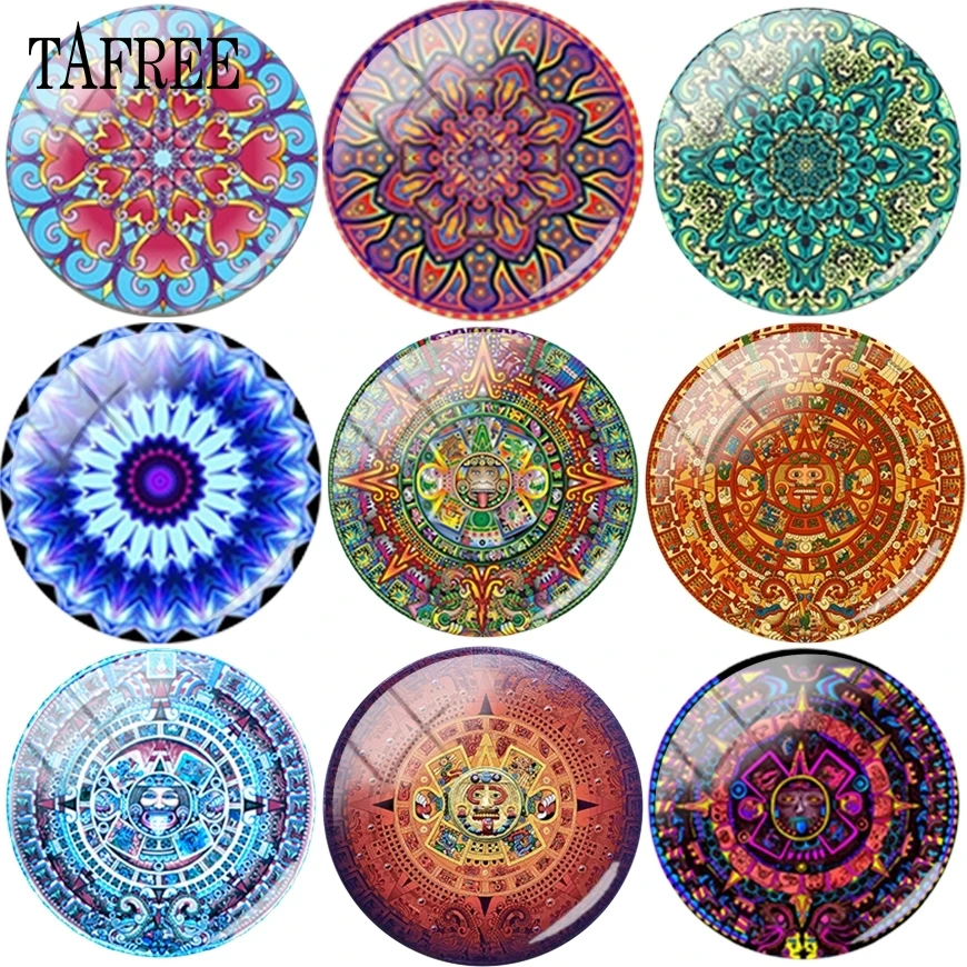 

TAFREE Beautiful Complex Pattern Mandala DIY Jewelry Beads 15mm 18mm 20mm Glass Cabochon Cameo Pendant Settings For Bracelets