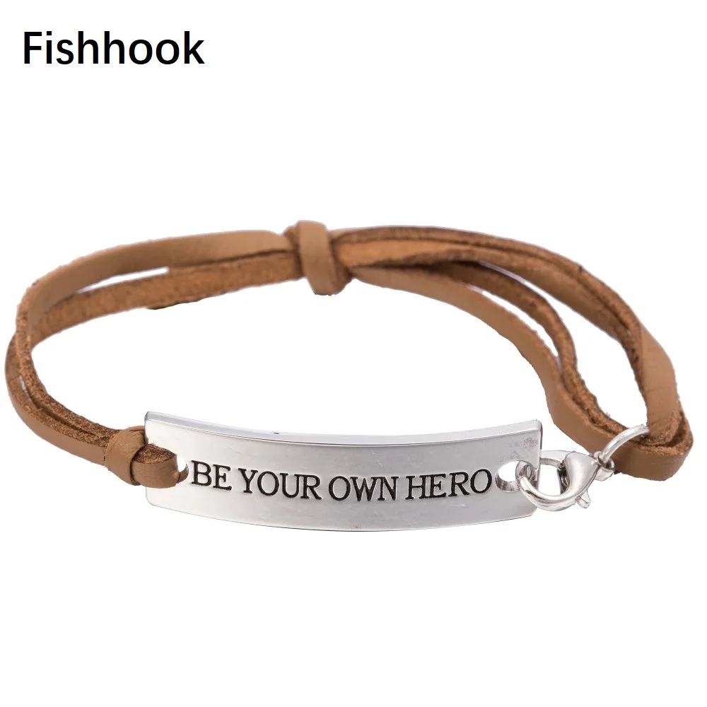 Lemegeton Rectangle Engraved Inspirational Quote Be Your Own Hero Charm