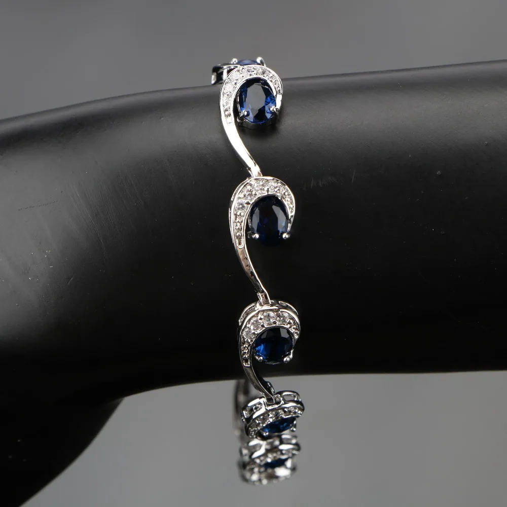 Egg Dark Blue Luxury Cubic Zirconia Silver 925 Bracelets For Women Sterling Silver Jewelry length 18 CM Free Gift Box